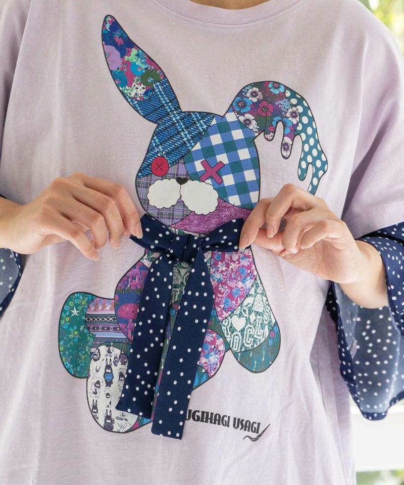 パッチワークウサギ柄 ドット切替BIG-Tシャツ-23