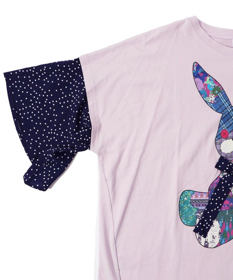 パッチワークウサギ柄 ドット切替BIG-Tシャツ-25