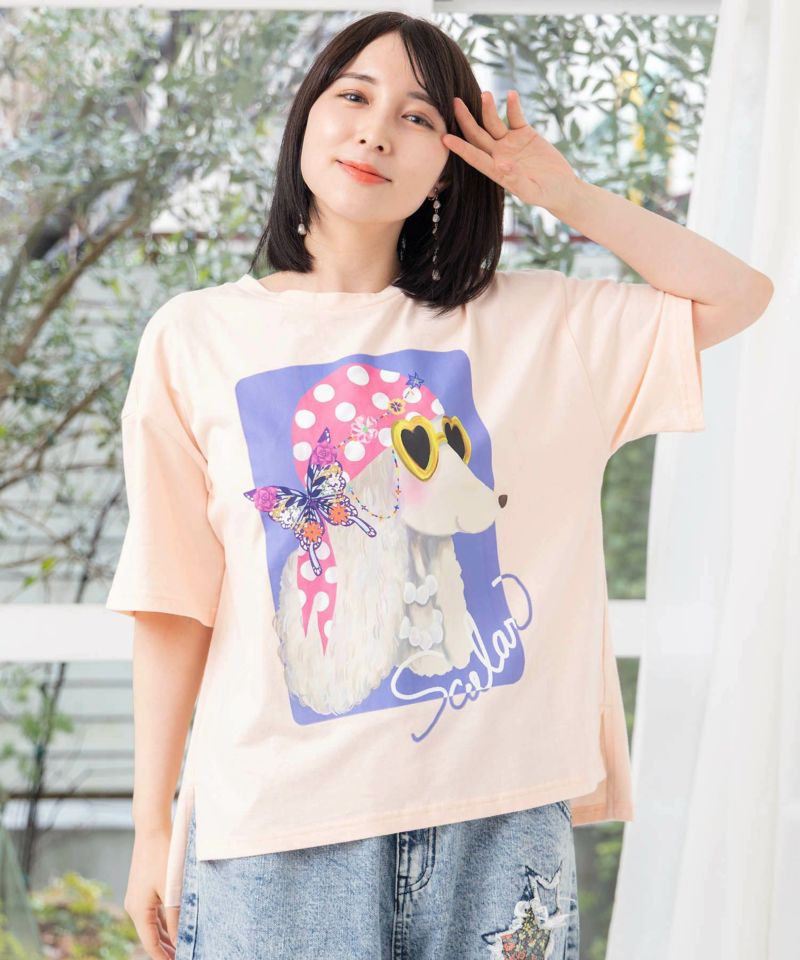 バンダナとサングラスでおめかしワンコ柄Tシャツ-1