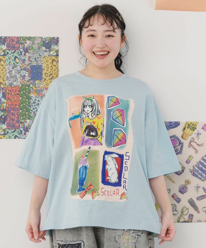 女の子のすきなもの柄Tシャツ-3