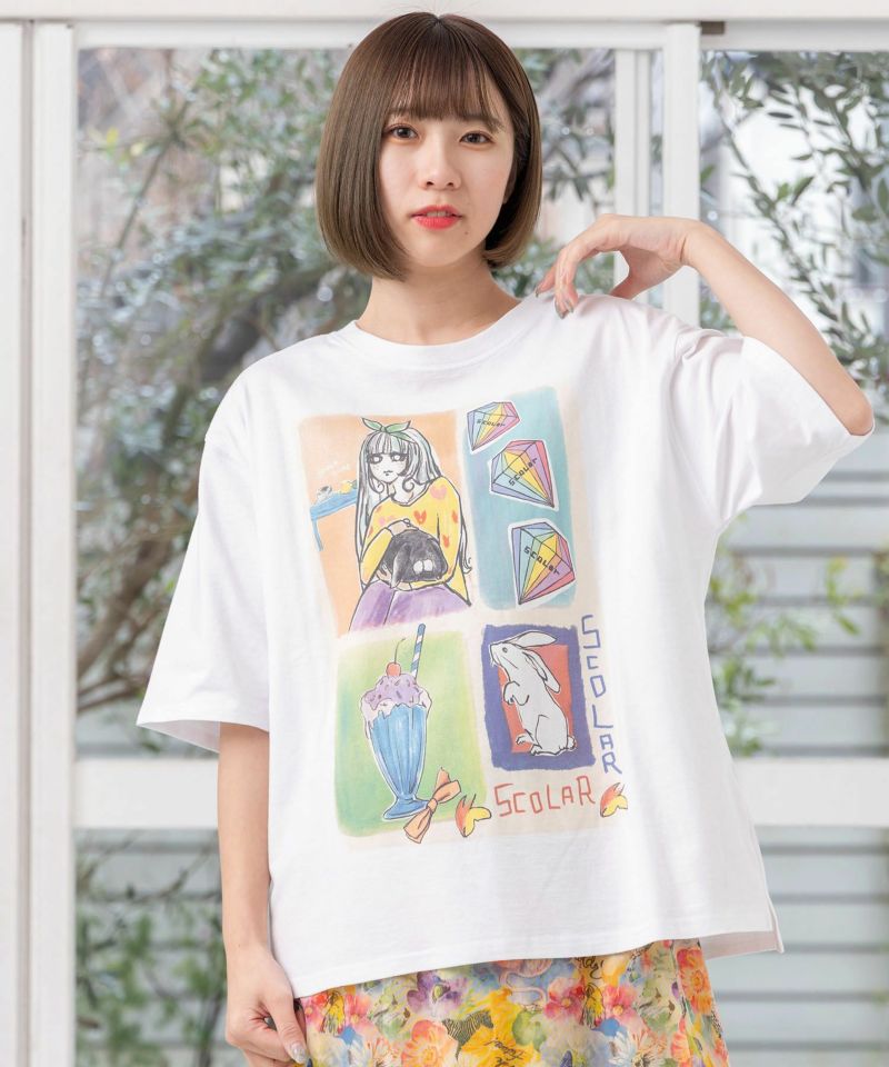 女の子のすきなもの柄Tシャツ-15