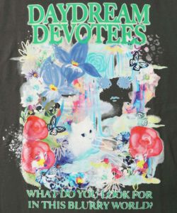 女の子とネコ花柄 アートメルヘンTシャツ-8