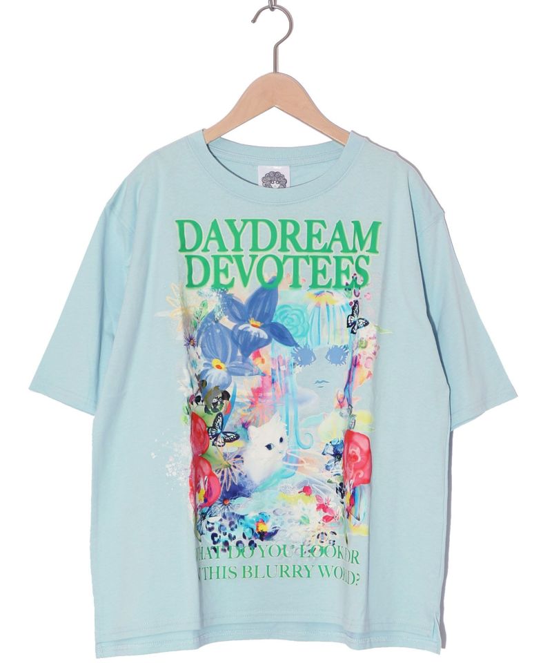 女の子とネコ花柄 アートメルヘンTシャツ-9