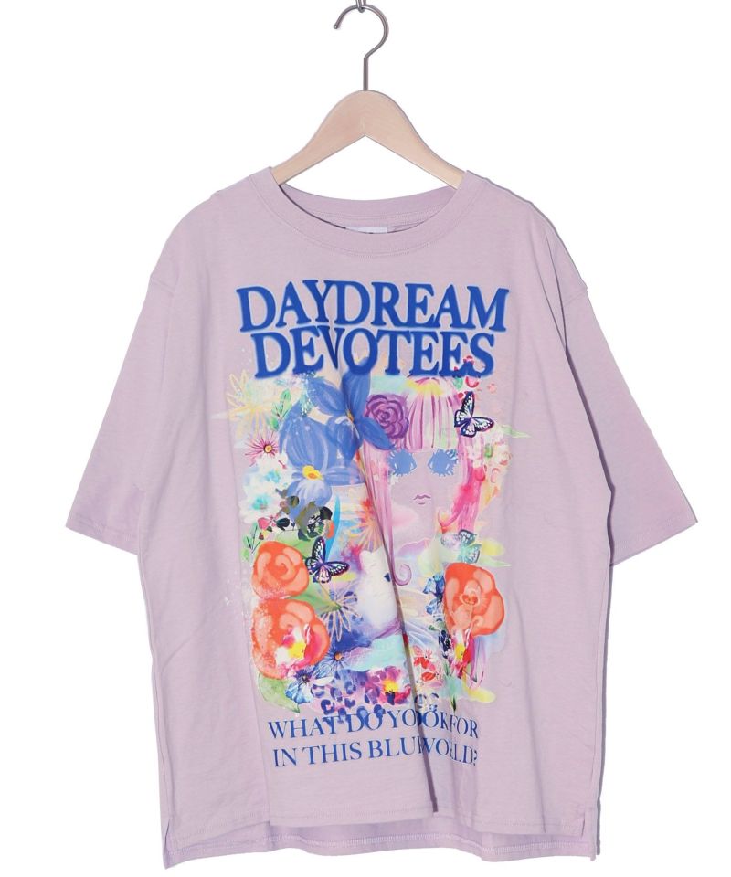 女の子とネコ花柄 アートメルヘンTシャツ-11