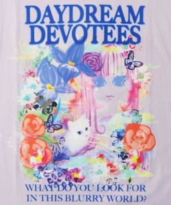 女の子とネコ花柄 アートメルヘンTシャツ-12