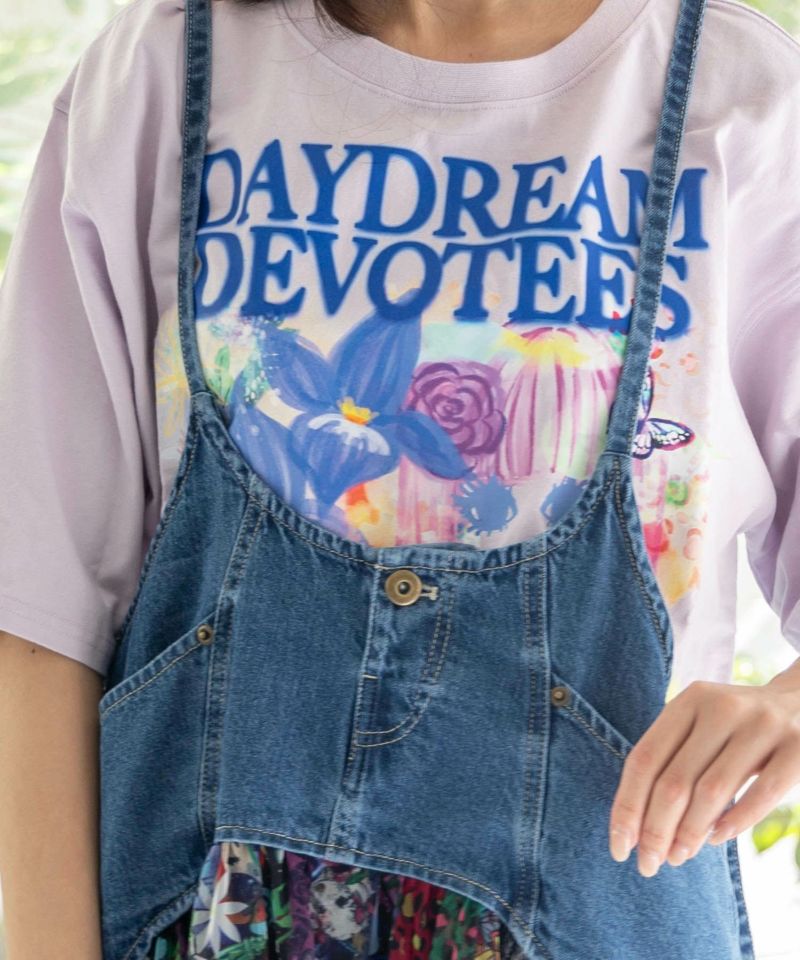 女の子とネコ花柄 アートメルヘンTシャツ-22