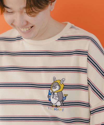 351122：ペン五郎刺繍ボーダーロングスリーブTシャツ