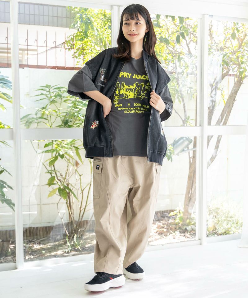 ジャンクフードとクマ・ウサギ刺繍デニムベスト-2