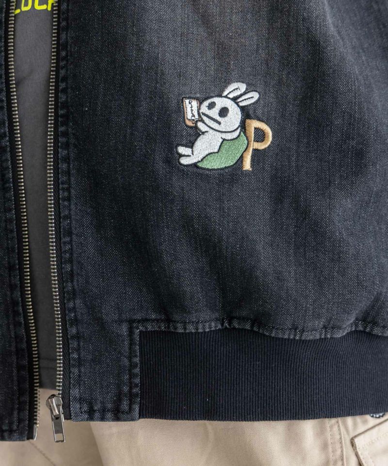 ジャンクフードとクマ・ウサギ刺繍デニムベスト-5