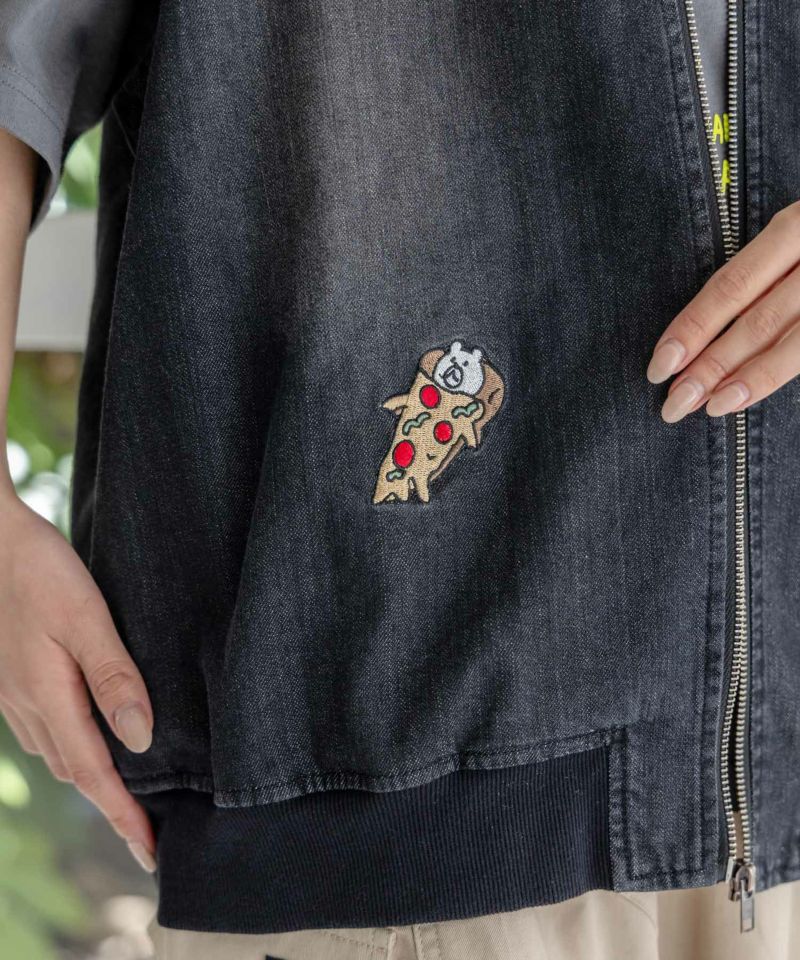 ジャンクフードとクマ・ウサギ刺繍デニムベスト-7