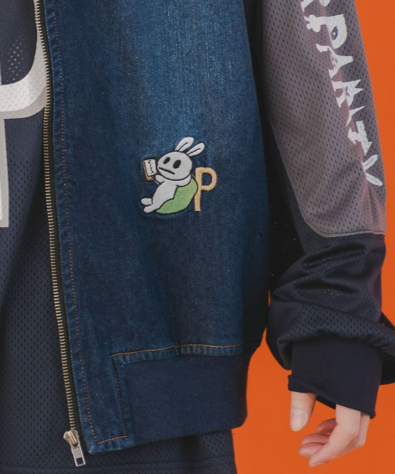 ジャンクフードとクマ・ウサギ刺繍デニムベスト-16
