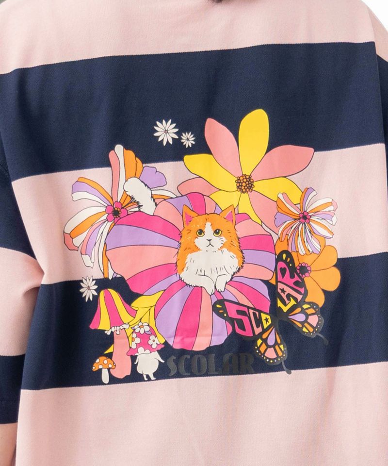 ぷりぷりキノコとネコ花プリント ラガーワンピース-23