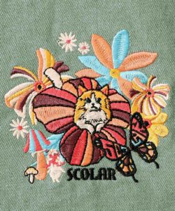 ぷりぷりキノコとネコ花刺繍 デニムTシャツ-16