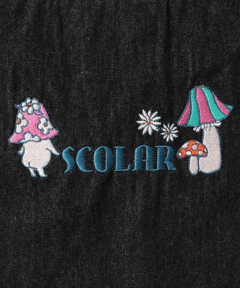 ぷりぷりキノコとネコ花刺繍 デニムTシャツ-19
