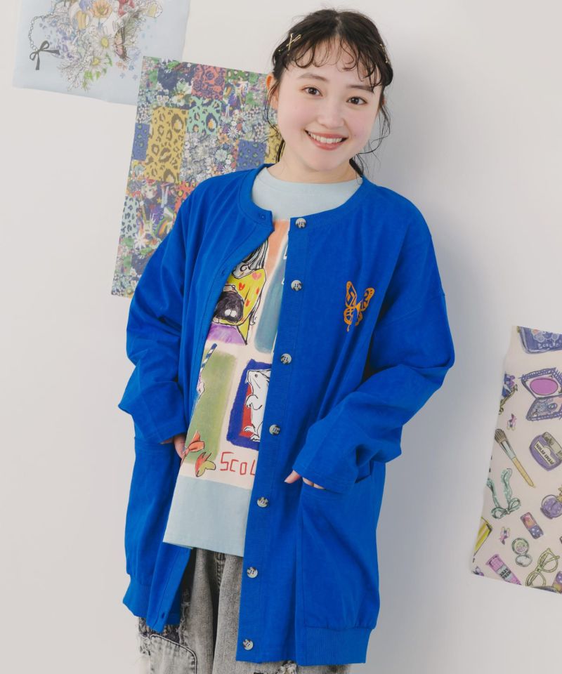 蝶柄箔プリント ピグメント加工カーディガン-1