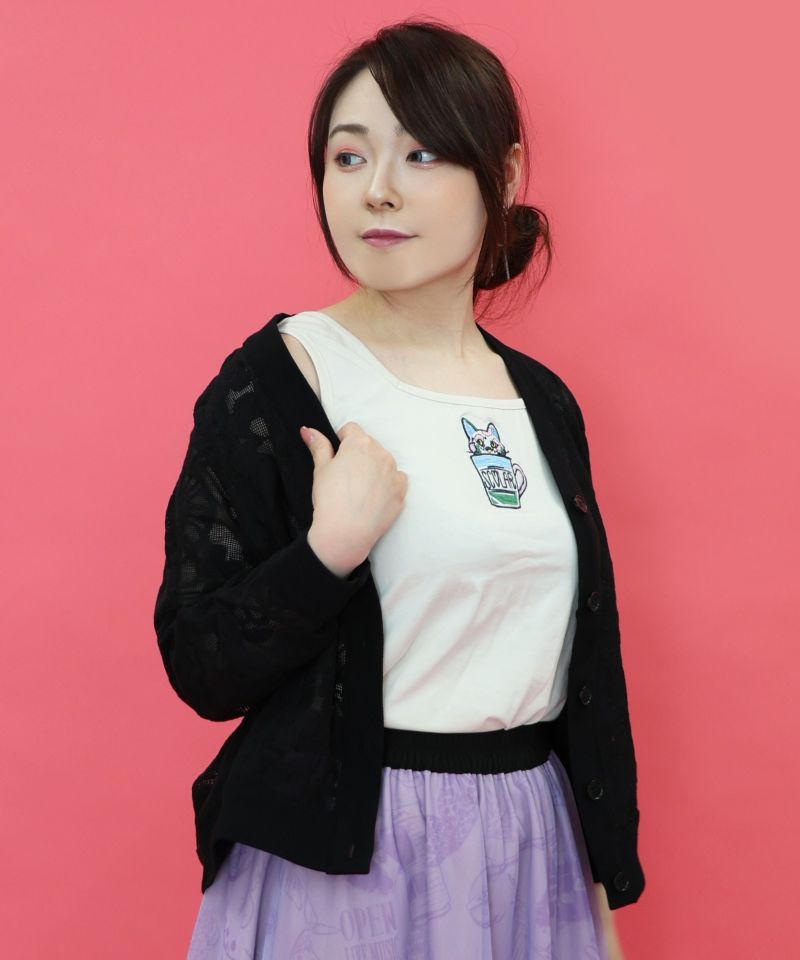 ネコ・ラビル・スカラー刺繍 クリアポーチ付きタンクトップ-16