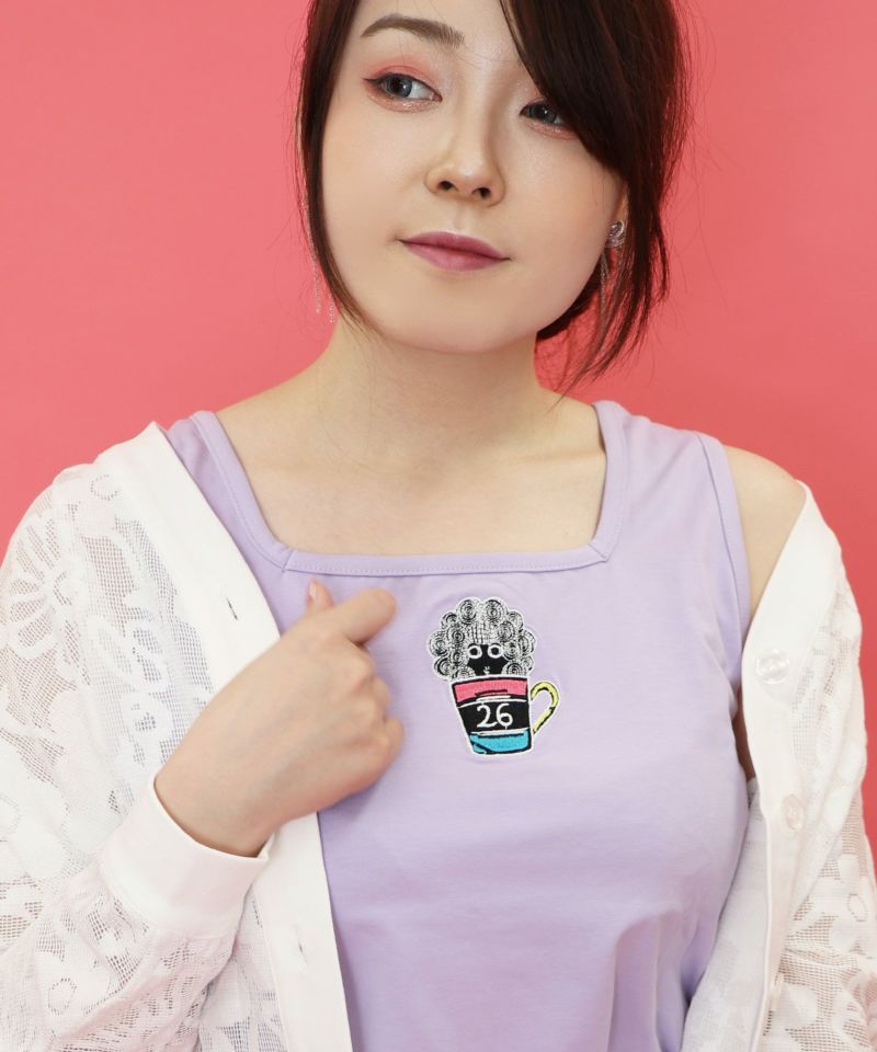 ネコ・ラビル・スカラー刺繍 クリアポーチ付きタンクトップ-18