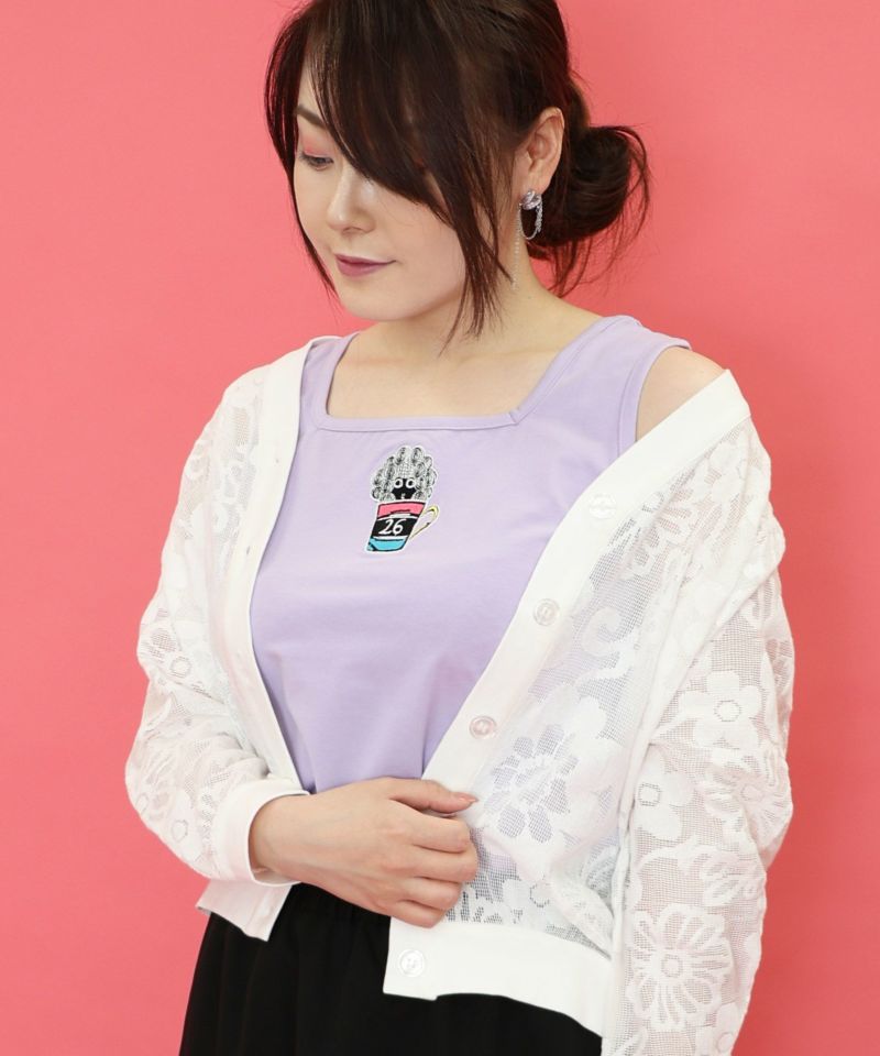ネコ・ラビル・スカラー刺繍 クリアポーチ付きタンクトップ-19