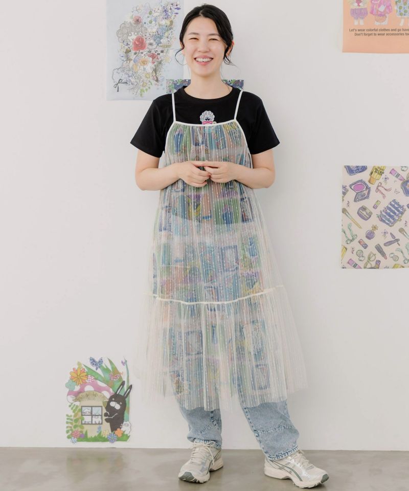 ラビル・ネコ・スカラー刺繍 クリアポーチ付Tシャツ-3