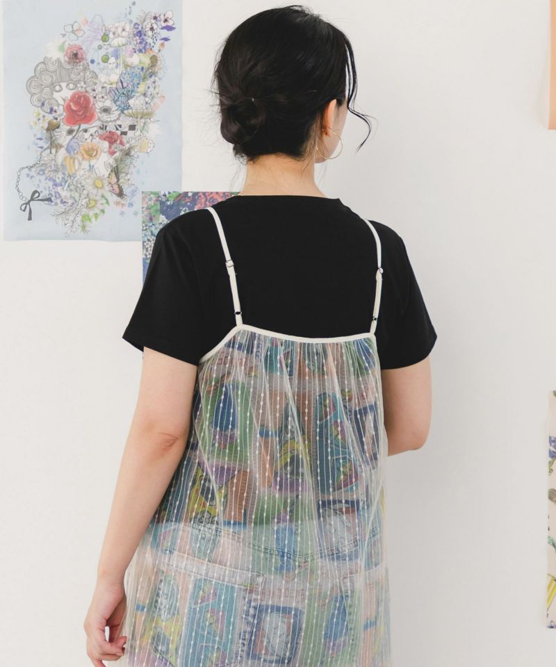 ラビル・ネコ・スカラー刺繍 クリアポーチ付Tシャツ-4