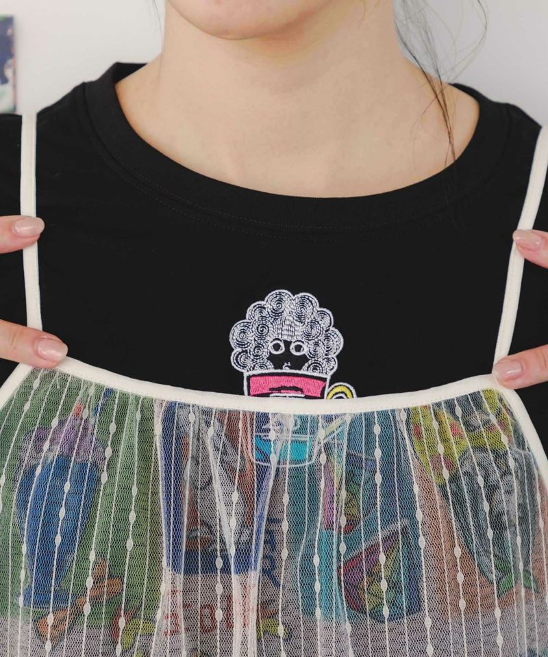 ラビル・ネコ・スカラー刺繍 クリアポーチ付Tシャツ-5