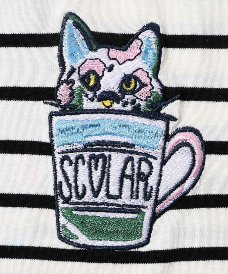 ラビル・ネコ・スカラー刺繍 クリアポーチ付Tシャツ-9