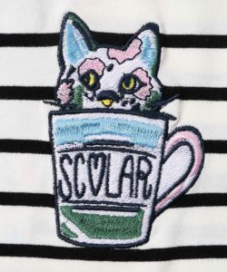 ラビル・ネコ・スカラー刺繍 クリアポーチ付Tシャツ-9