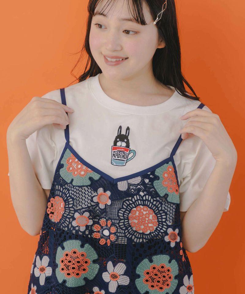 ラビル・ネコ・スカラー刺繍 クリアポーチ付Tシャツ-12