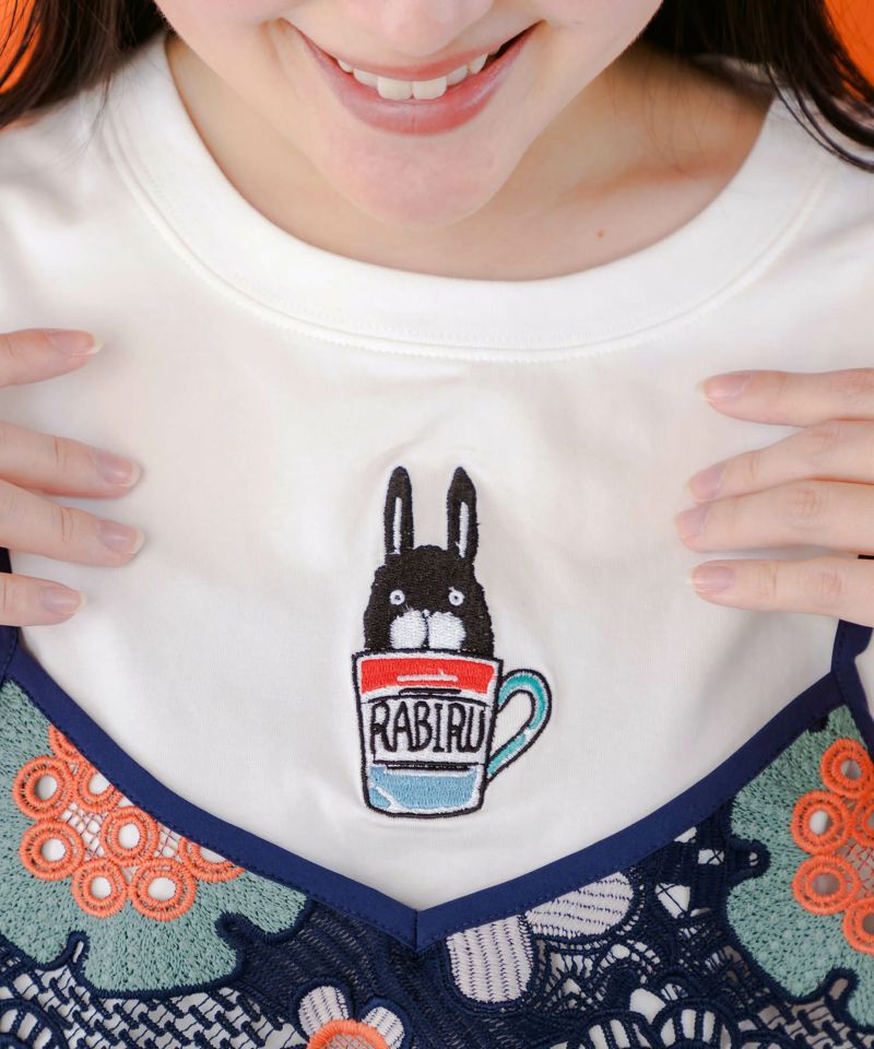ラビル・ネコ・スカラー刺繍 クリアポーチ付Tシャツ-14