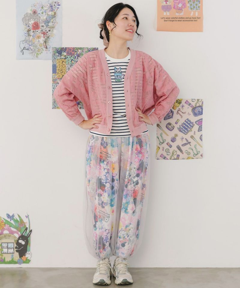 ラビル・ネコ・スカラー刺繍 クリアポーチ付Tシャツ-16