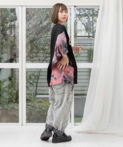 151683：ロックなキャッツ柄 ムラ染め切替BIG-Tの通販-ScoLar