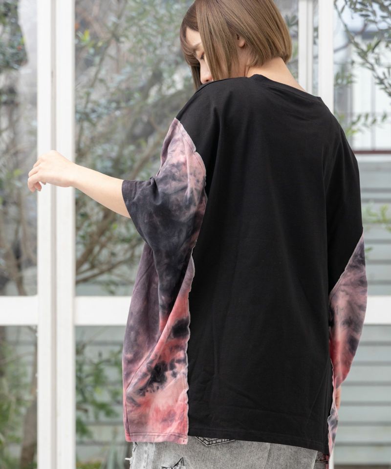 ロックなキャッツ柄 ムラ染め切替BIG-T-7