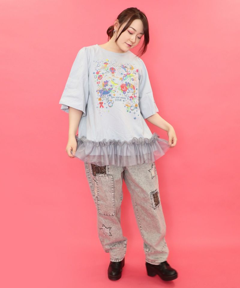メルヘンラメプリント チュール切替チュニック-17