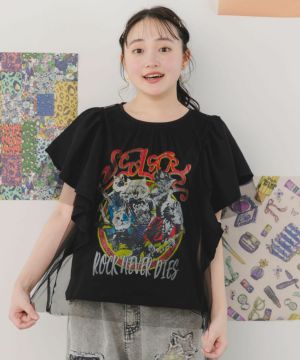 ロックなキャッツ柄 チュール重ねTシャツ-3
