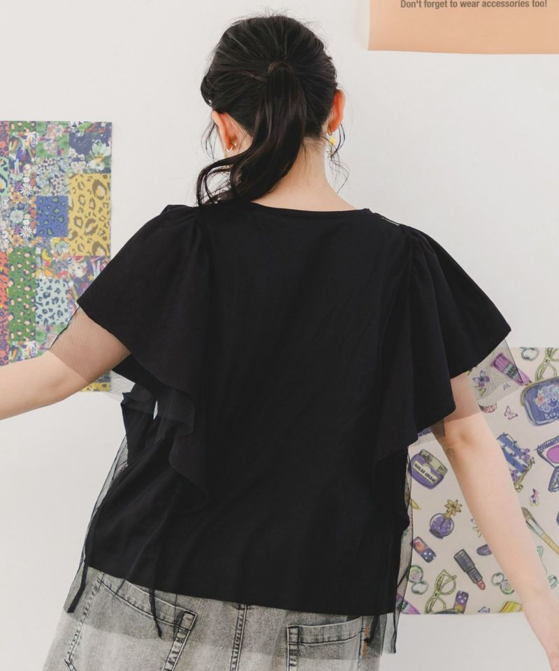 ロックなキャッツ柄 チュール重ねTシャツ-5