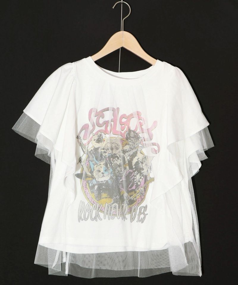 ロックなキャッツ柄 チュール重ねTシャツ-7