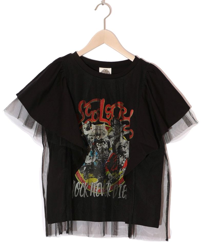 ロックなキャッツ柄 チュール重ねTシャツ-9