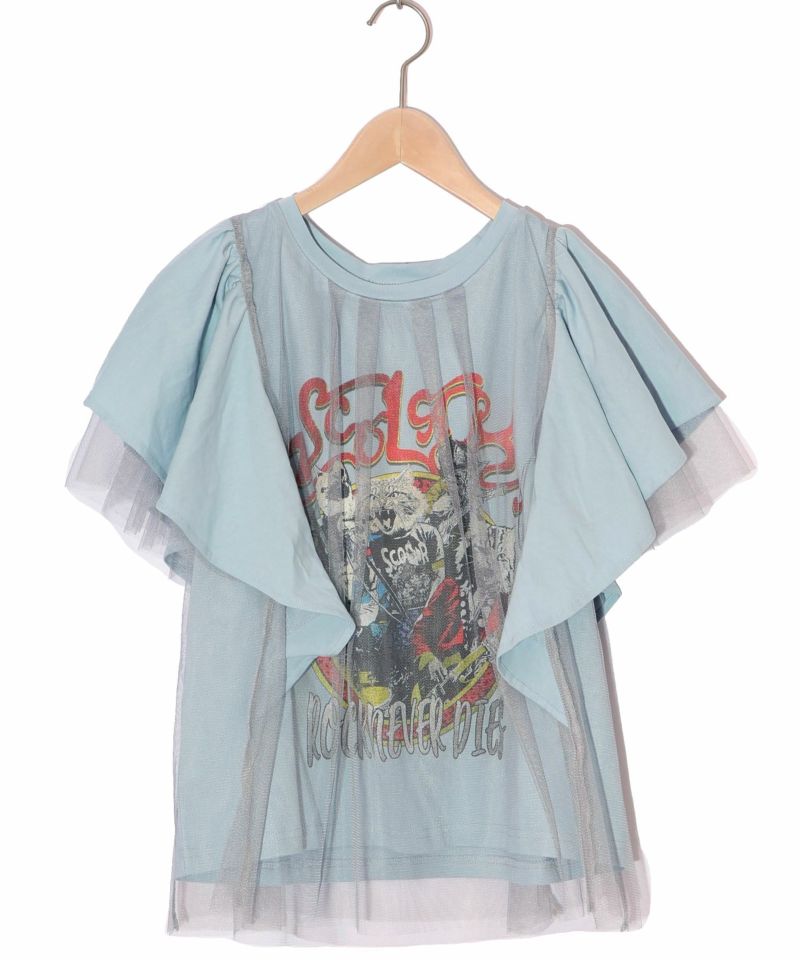ロックなキャッツ柄 チュール重ねTシャツ-11