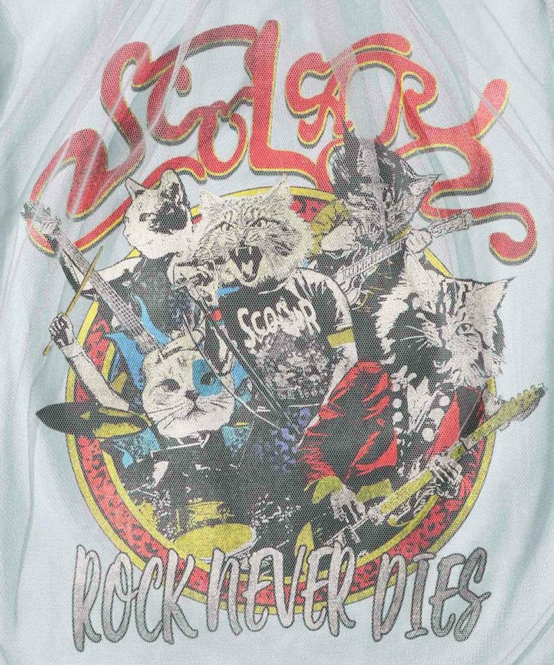 ロックなキャッツ柄 チュール重ねTシャツ-12