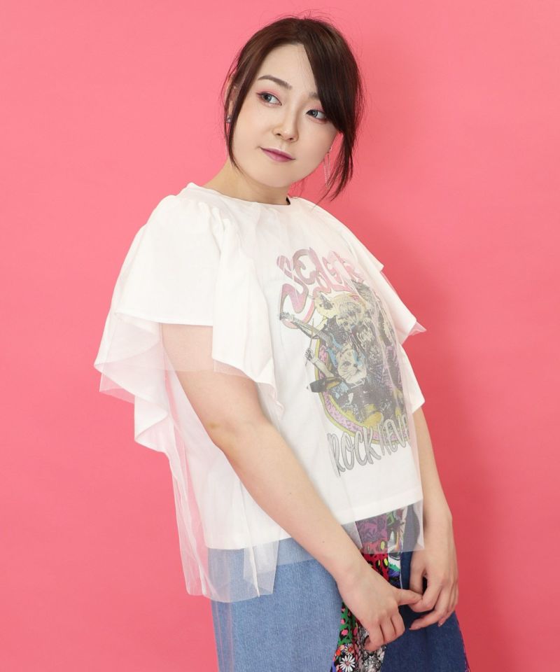 ロックなキャッツ柄 チュール重ねTシャツ-13