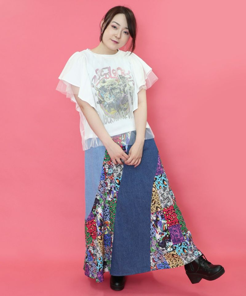 ロックなキャッツ柄 チュール重ねTシャツ-14