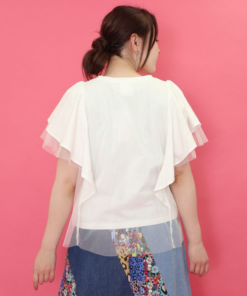 ロックなキャッツ柄 チュール重ねTシャツ-17