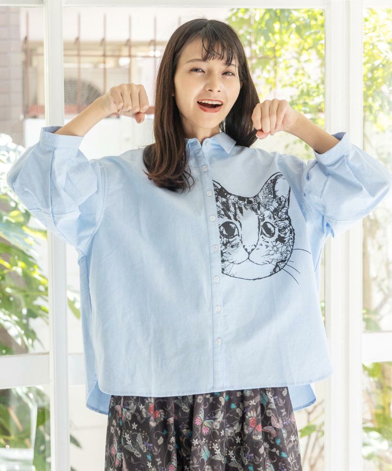 ネコ柄コットンシャツ-1