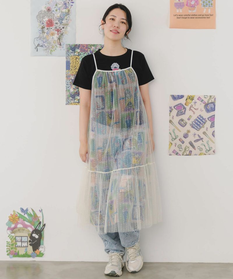女の子・ネコ・メルヘン3柄展開 シアーキャミワンピース-1