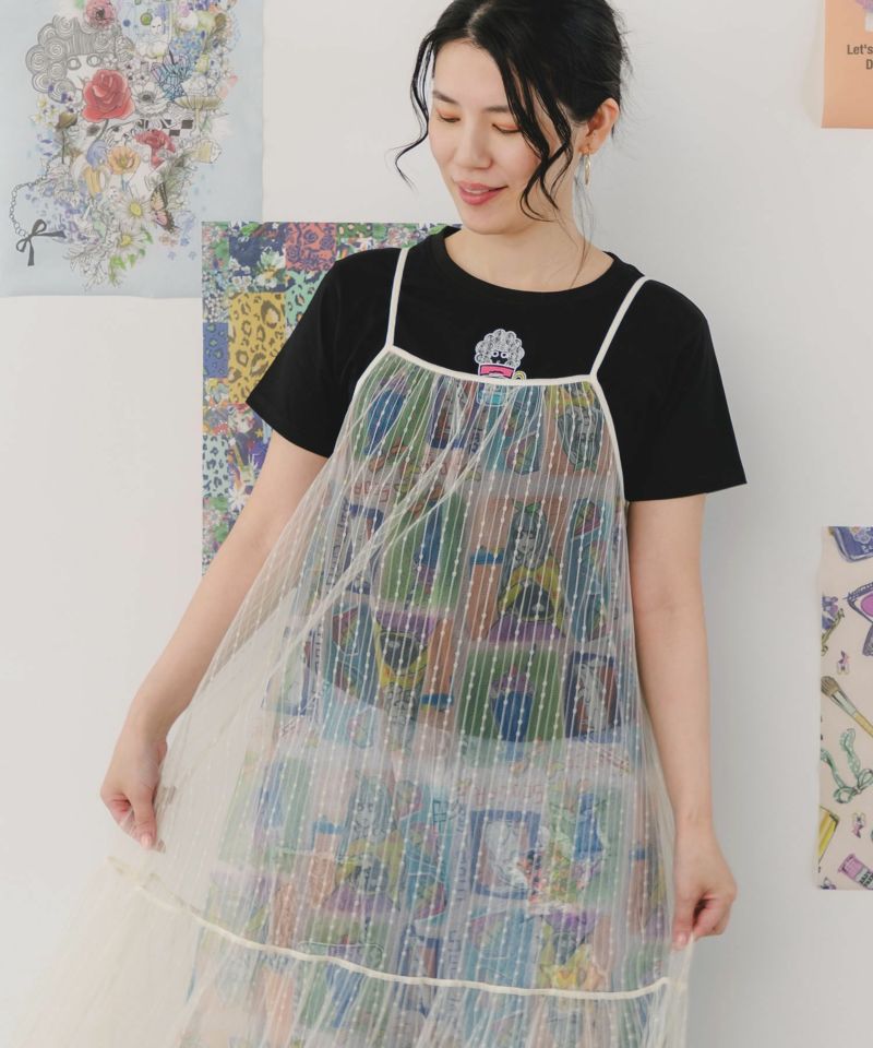 女の子・ネコ・メルヘン3柄展開 シアーキャミワンピース-2