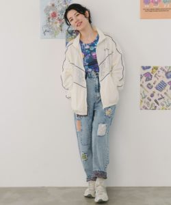151657：星花アップリケ ブリーチ加工デニムパンツの通販-ScoLar