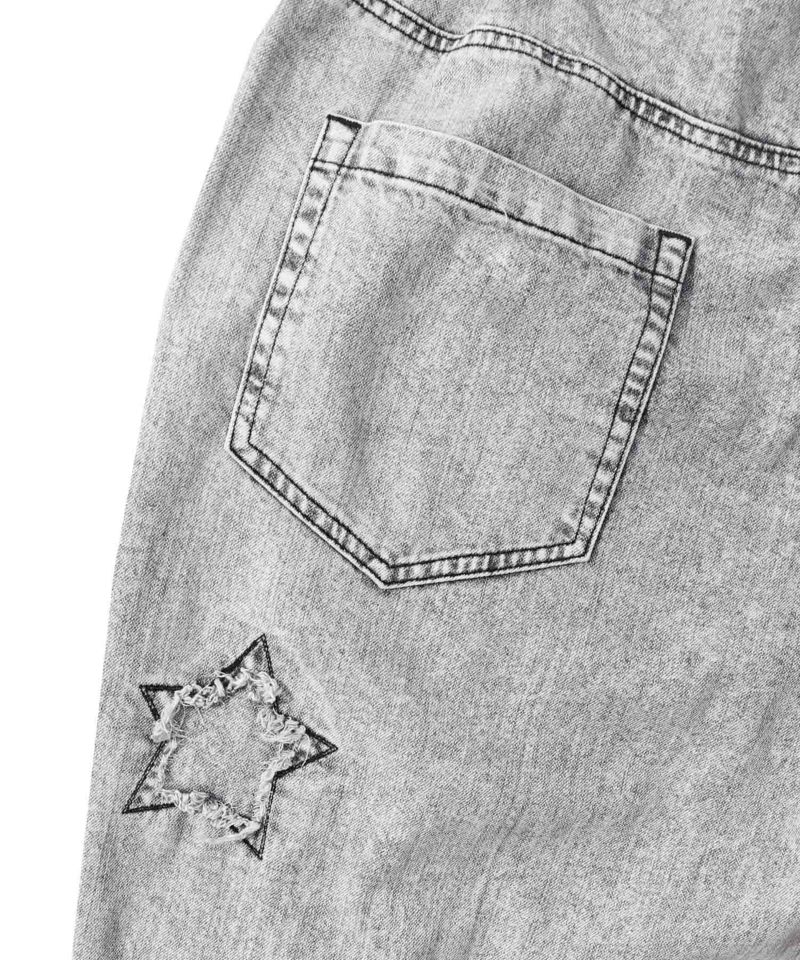 星花アップリケ ブリーチ加工デニムパンツ-26