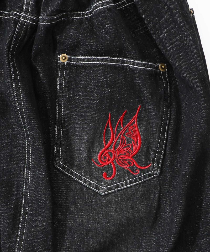 ニム×メッシュプリーツ切替 刺繍入りスカート-12