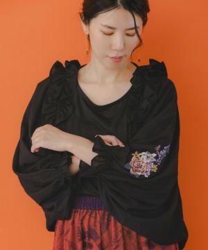 花蝶刺繍 フリルボレロカーディガン-1