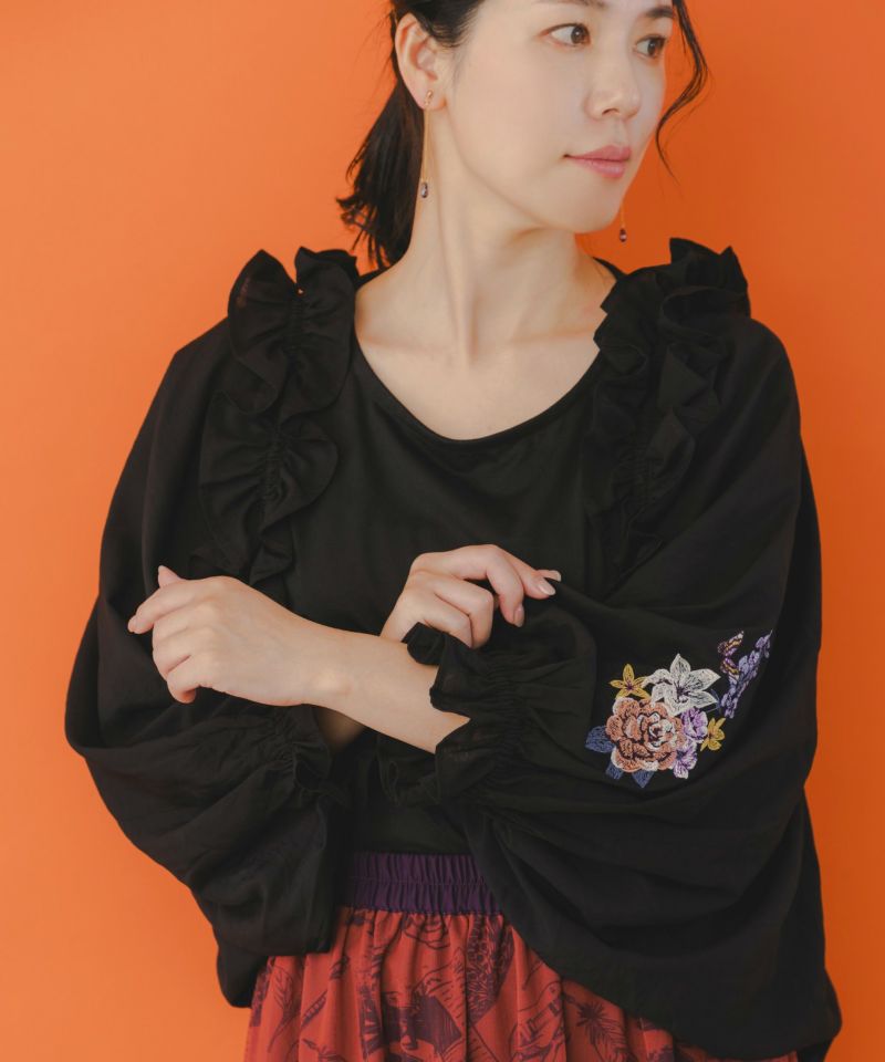 花蝶刺繍 フリルボレロカーディガン-7